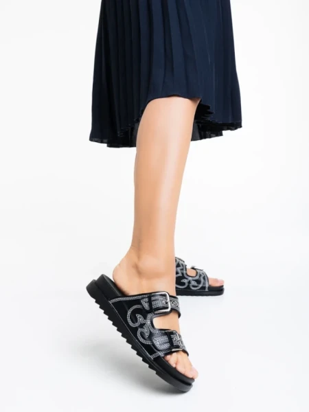 Papuci dama negri din piele ecologica Eiko