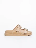 Papuci dama bej inchis din piele ecologica Eiko