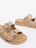 Papuci dama bej inchis din piele ecologica Eiko