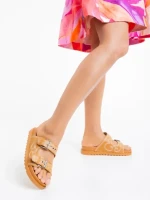 Papuci dama camel din piele ecologica Eiko