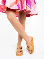 Papuci dama camel din piele ecologica Eiko