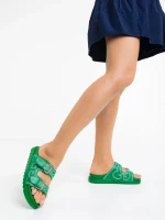 Papuci dama verde din piele ecologica Eiko