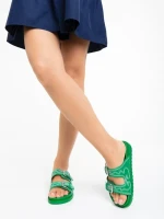 Papuci dama verde din piele ecologica Eiko