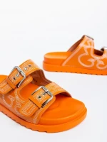 Papuci dama portocali din piele ecologica Eiko