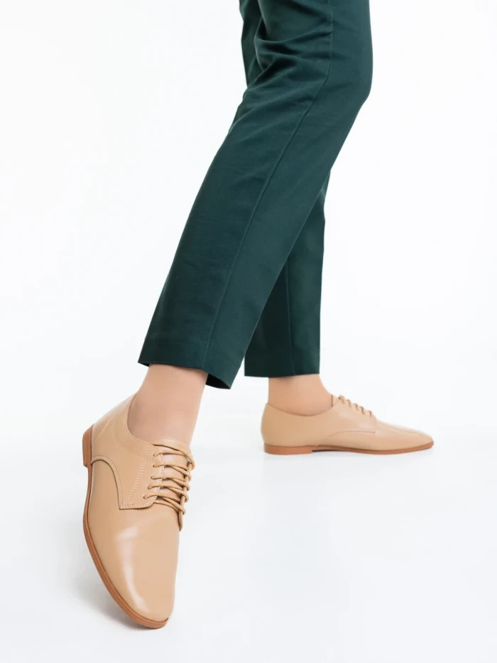 Pantofi casual dama bej inchis din piele ecologica Lailah