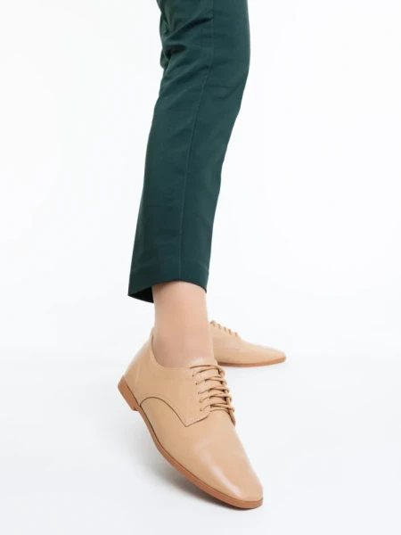 Pantofi casual dama bej inchis din piele ecologica Lailah