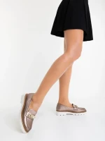 Mocasini dama aurii inchis din piele ecologica Jenima