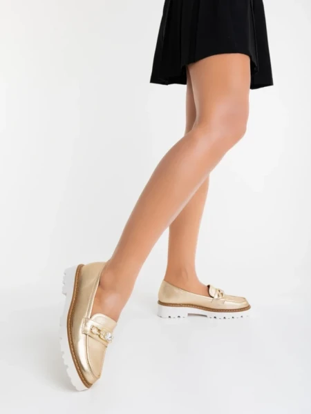 Mocasini dama aurii din piele ecologica Jenima