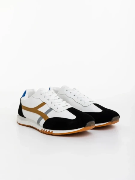 Pantofi sport barbati albi cu negru din piele ecologica Nereo