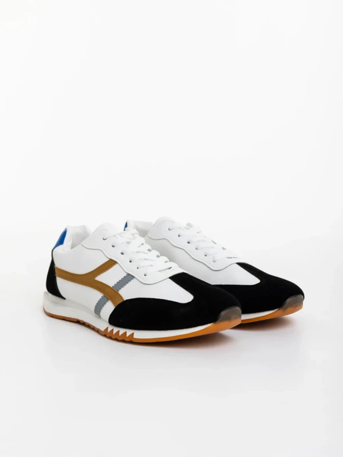 Pantofi sport barbati albi cu negru din piele ecologica Nereo