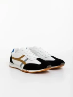 Pantofi sport barbati albi cu negru din piele ecologica Nereo