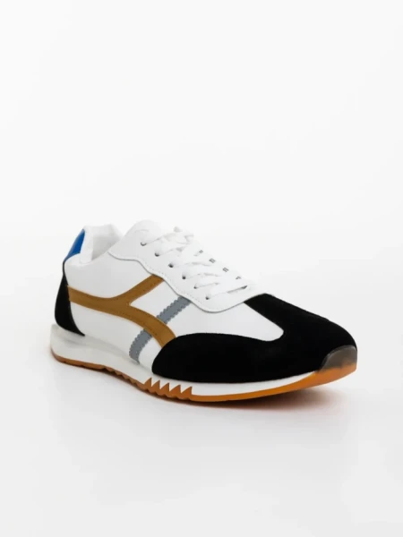 Pantofi sport barbati albi cu negru din piele ecologica Nereo