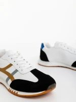 Pantofi sport barbati albi cu negru din piele ecologica Nereo