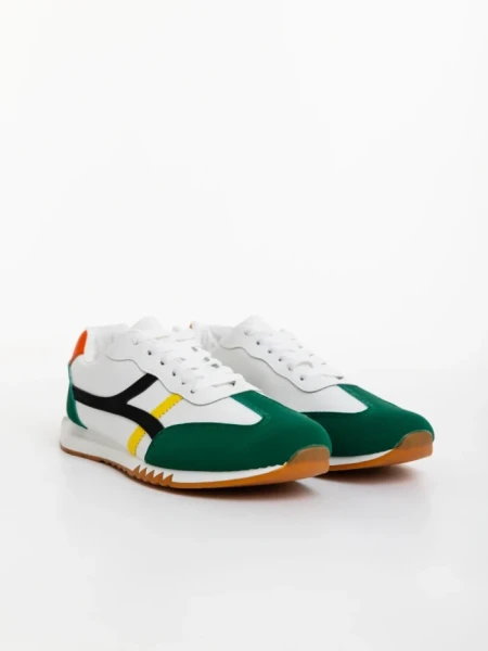 Pantofi sport barbati albi cu verde din piele ecologica Nereo