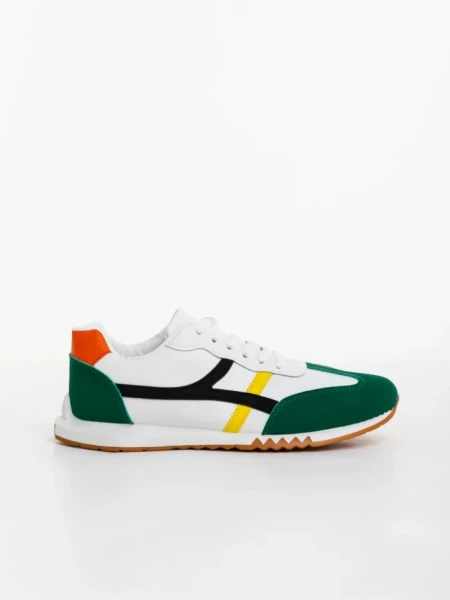 Pantofi sport barbati albi cu verde din piele ecologica Nereo