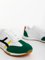 Pantofi sport barbati albi cu verde din piele ecologica Nereo