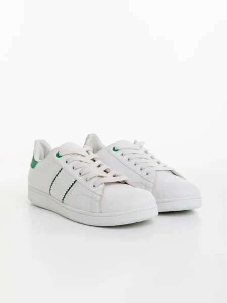 Pantofi sport barbati albi cu verde din piele ecologica Jelka