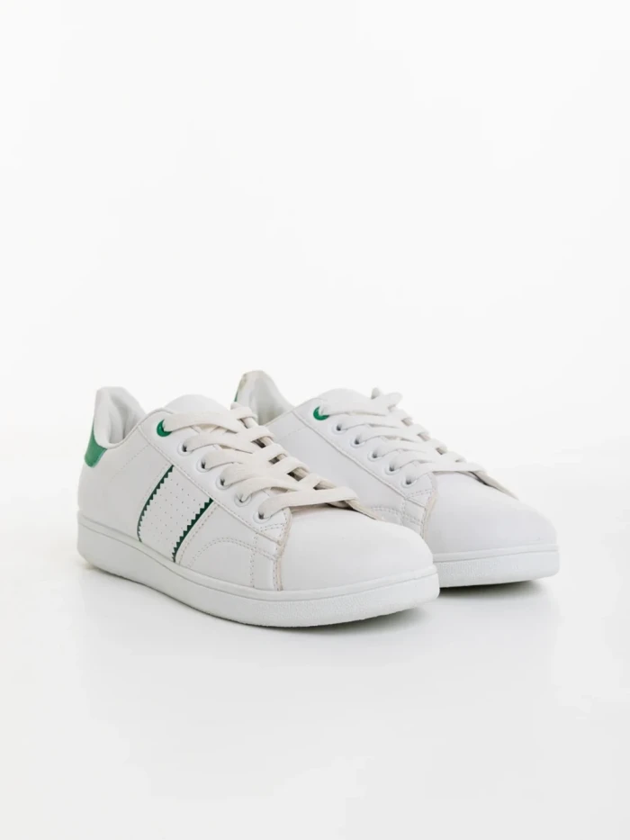 Pantofi sport barbati albi cu verde din piele ecologica Jelka