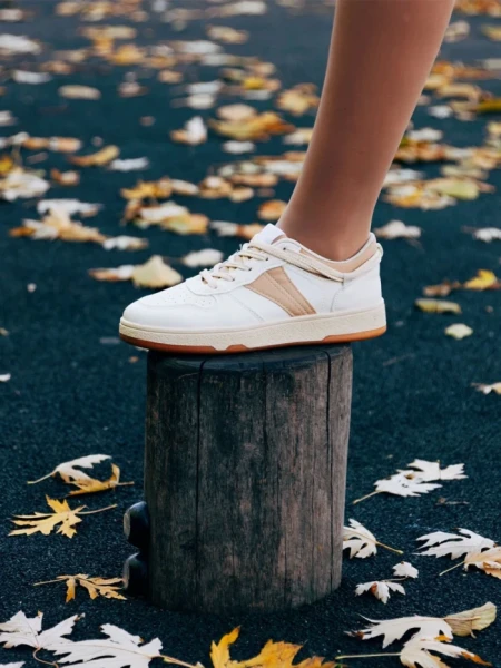 Pantofi sport dama bej inchis din piele ecologica Petty