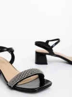 Sandale dama negre din piele ecologica lacuita Voleva