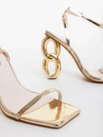 Sandale dama aurii din piele ecologica lacuita Valeta