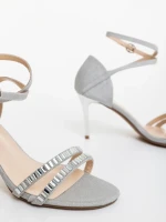Sandale dama argintii din material textil Galina