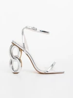 Sandale dama argintii din piele ecologica lacuita Valeta