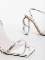 Sandale dama argintii din piele ecologica lacuita Valeta