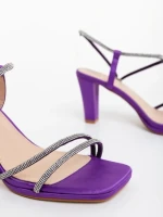 Sandale dama cu toc mov din material textil Delenia