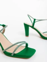 Sandale dama cu toc verzi din material textil Delenia