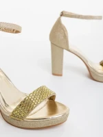 Sandale dama aurii din material textil Lenara
