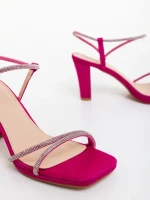 Sandale dama cu toc fucsia din material textil Delenia