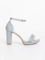 Sandale dama argintii din material textil Lenara