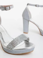 Sandale dama argintii din material textil Lenara