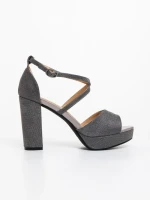 Sandale dama negre cu toc din material textil Elinta