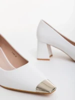 Pantofi dama cu toc albi din piele ecologica Carimar