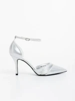 Pantofi dama cu toc argintii din material textil Armara