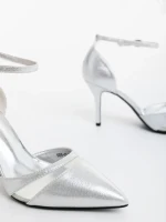 Pantofi dama cu toc argintii din material textil Armara
