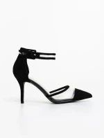 Pantofi dama negri cu toc din material textil Floriette