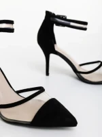 Pantofi dama negri cu toc din material textil Floriette