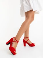 Sandale dama cu toc rosii din material textil Sinsara