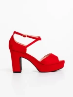 Sandale dama cu toc rosii din material textil Sinsara
