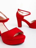 Sandale dama cu toc rosii din material textil Sinsara