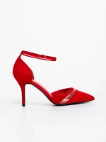 Pantofi dama cu toc rosii din material textil Armara