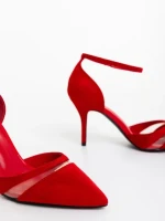 Pantofi dama cu toc rosii din material textil Armara