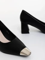 Pantofi dama cu toc negri din piele ecologica Carimar