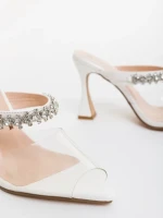 Saboti dama albi din piele ecologica lacuita si material sintetic Anubis