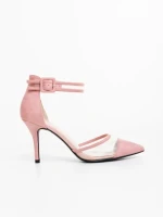 Pantofi dama roz cu toc din material textil Floriette