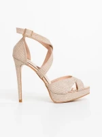 Sandale dama cu toc sampanie din material textil Morita