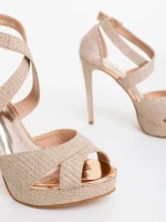 Sandale dama cu toc sampanie din material textil Morita